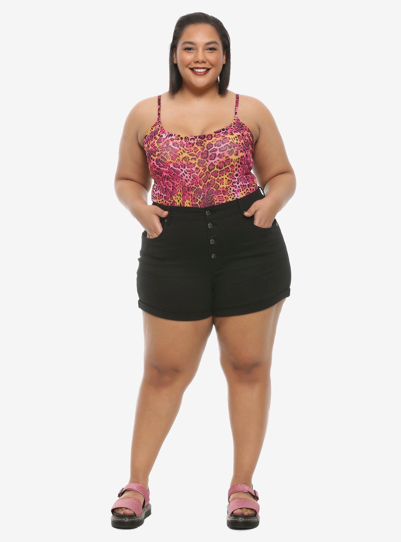 HT Denim Black Ultra Hi-Rise Button Front Shorts Plus Size, BLACK, alternate