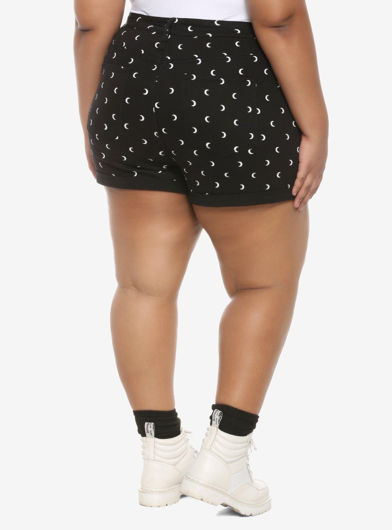 HT Denim Moon Print Ultra Hi-Rise Button-Front Shorts Plus Size, MOON AND STARS, alternate