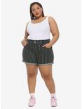 HT Denim Washed Black & White Stripe Mom Shorts Plus Size, PINSTRIPE, alternate