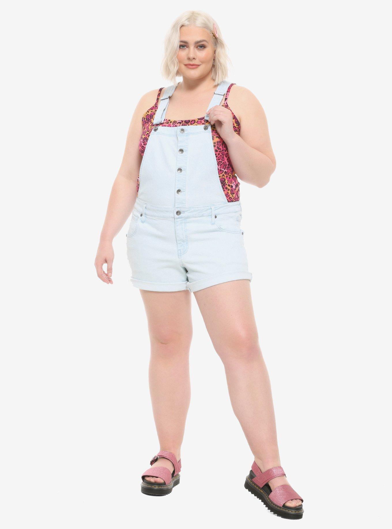 HT Denim Button-Front Indigo Shortalls Plus Size, INDIGO, alternate