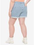 HT Denim Washed Indigo & White Stripe Mom Shorts Plus Size, PINSTRIPE, alternate