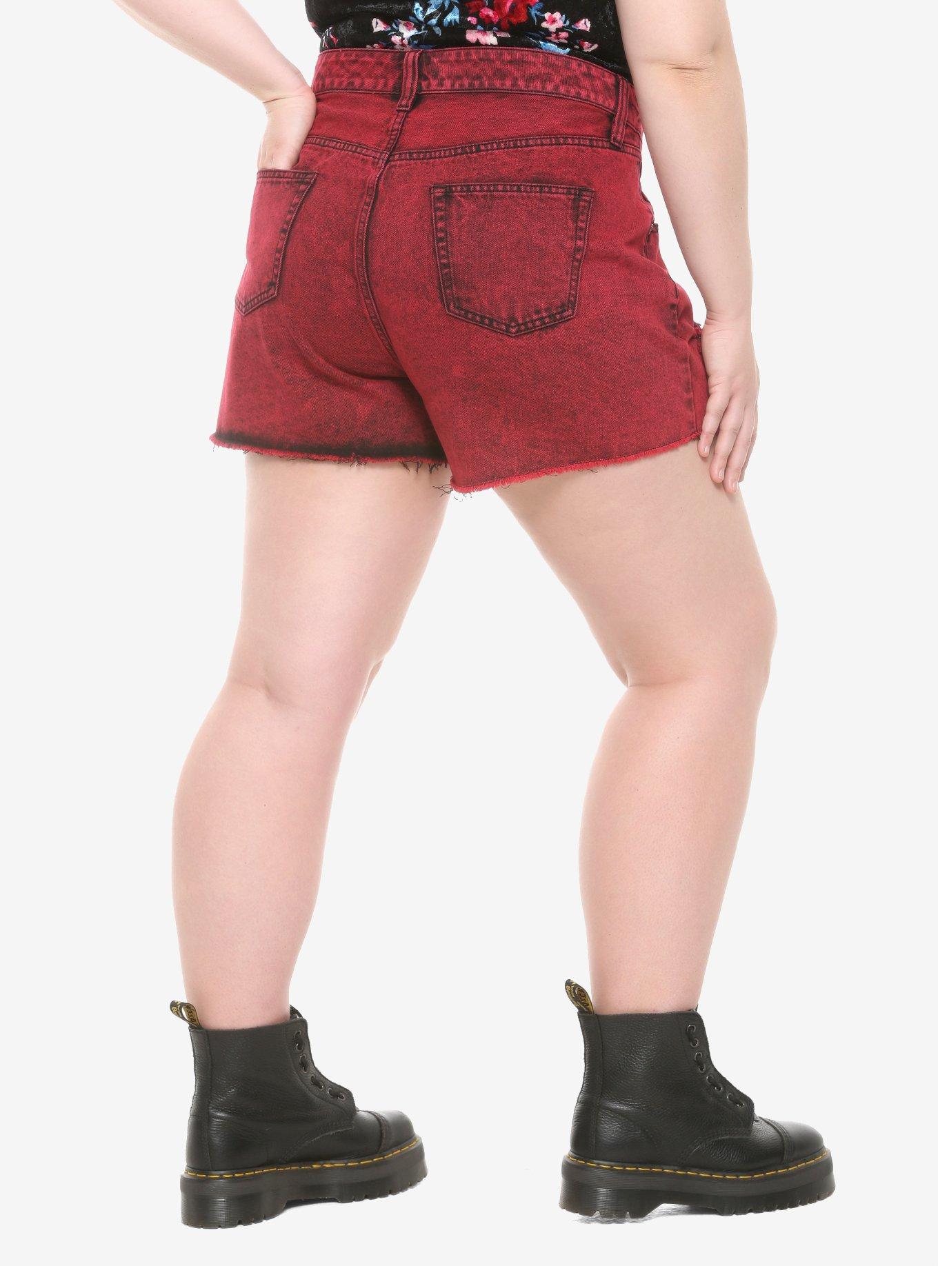 HT Denim Ultra Hi-Rise Washed Red Vintage Cut-Off Shorts Plus Size, ACID, alternate