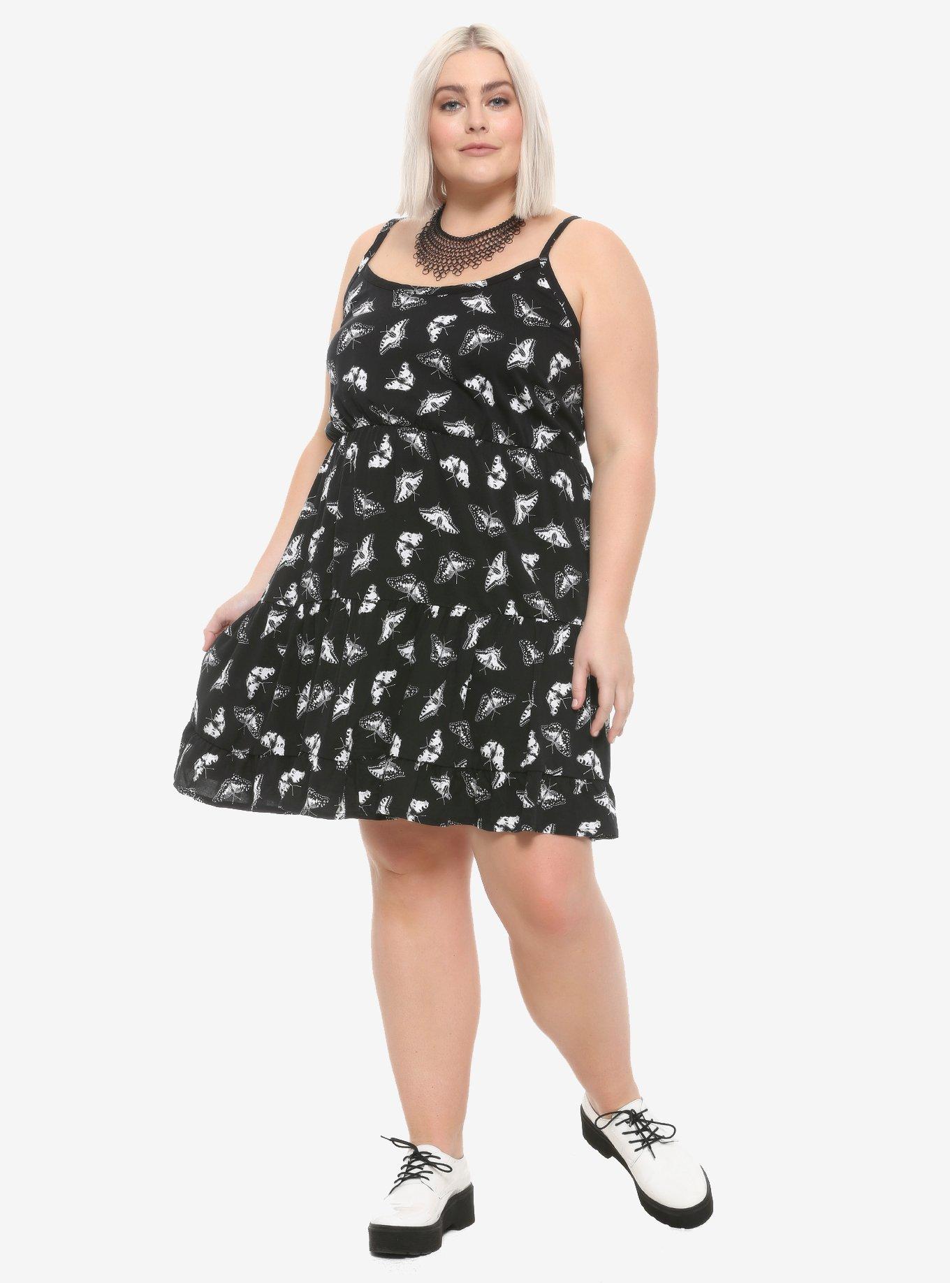 Black & White Butterfly Tiered Dress Plus Size, BLACK, alternate