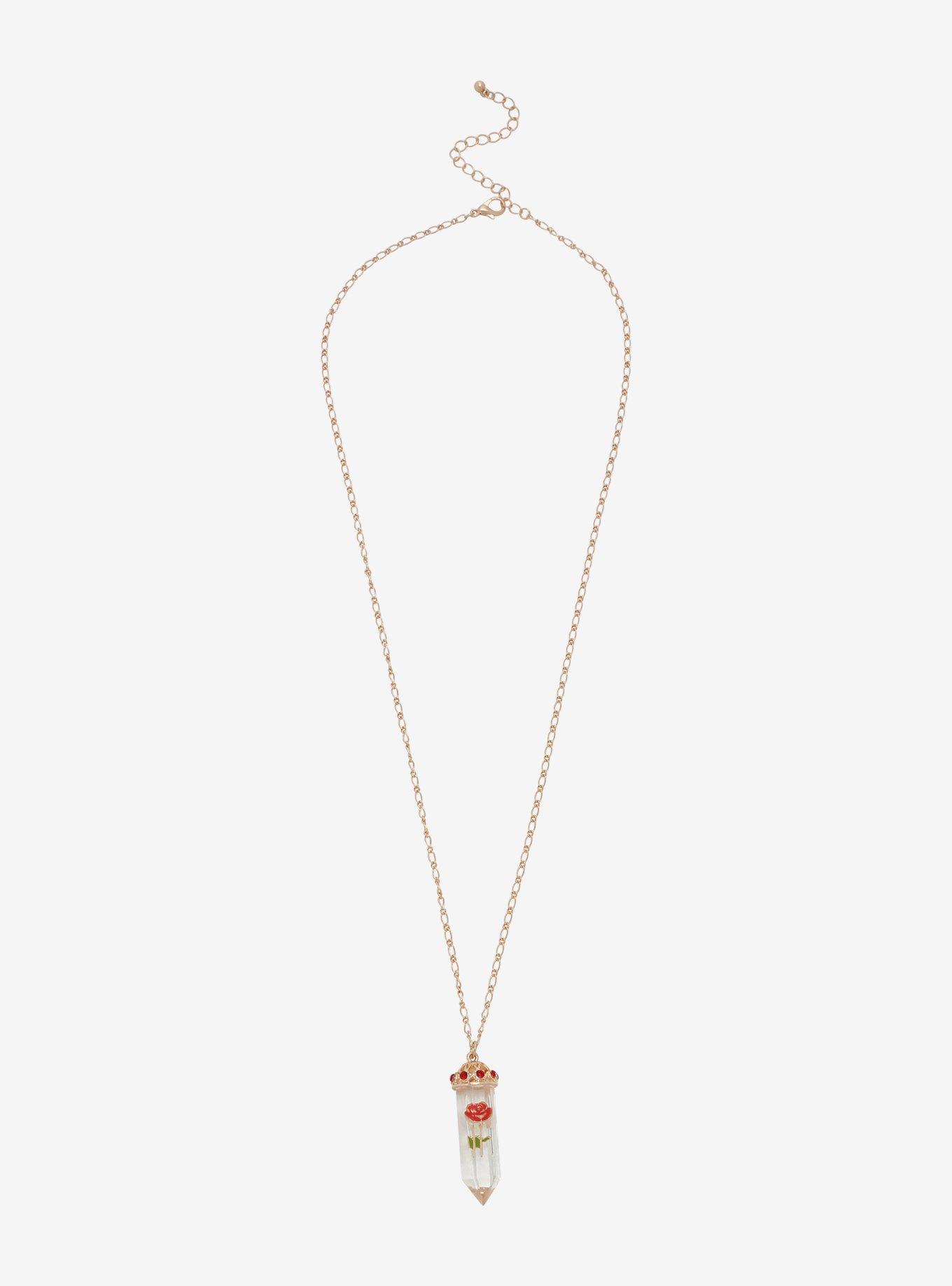 Disney Princess Belle Rose Crystal Necklace, , alternate