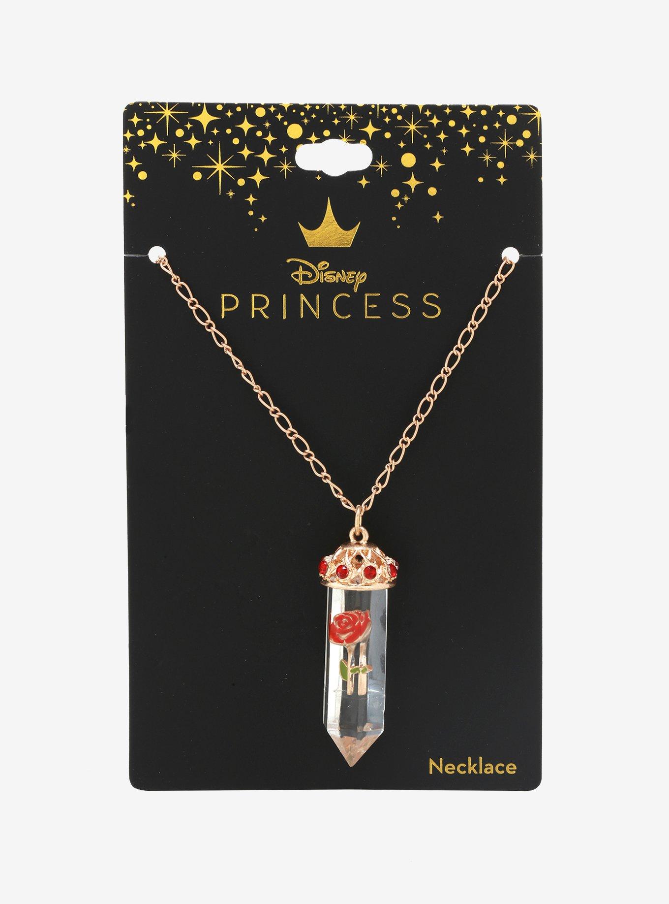 Disney Princess Belle Rose Crystal Necklace, , alternate