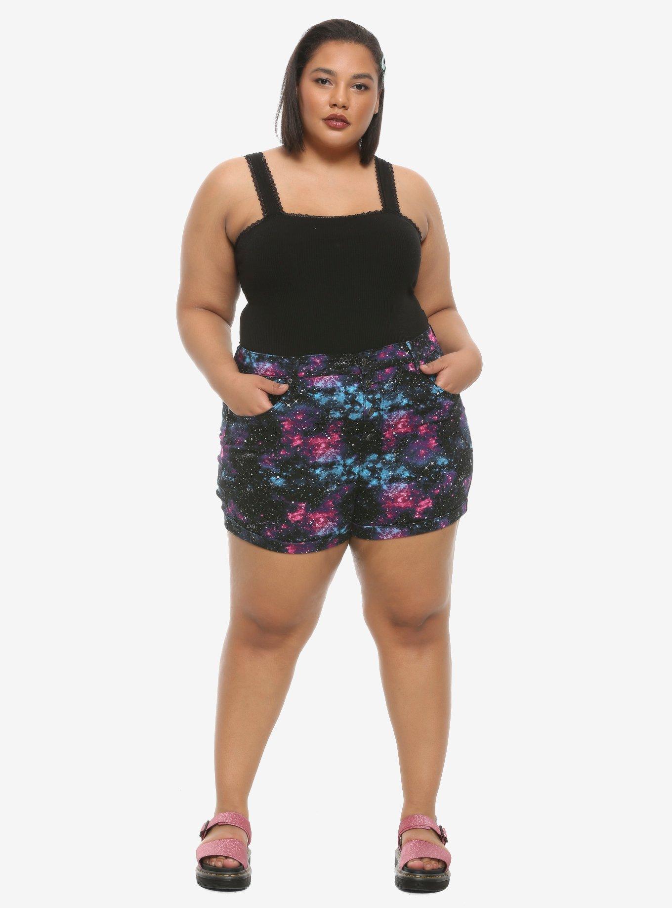 HT Denim Galaxy Ultra Hi-Rise Button Front Shorts Plus Size, GALAXY, alternate