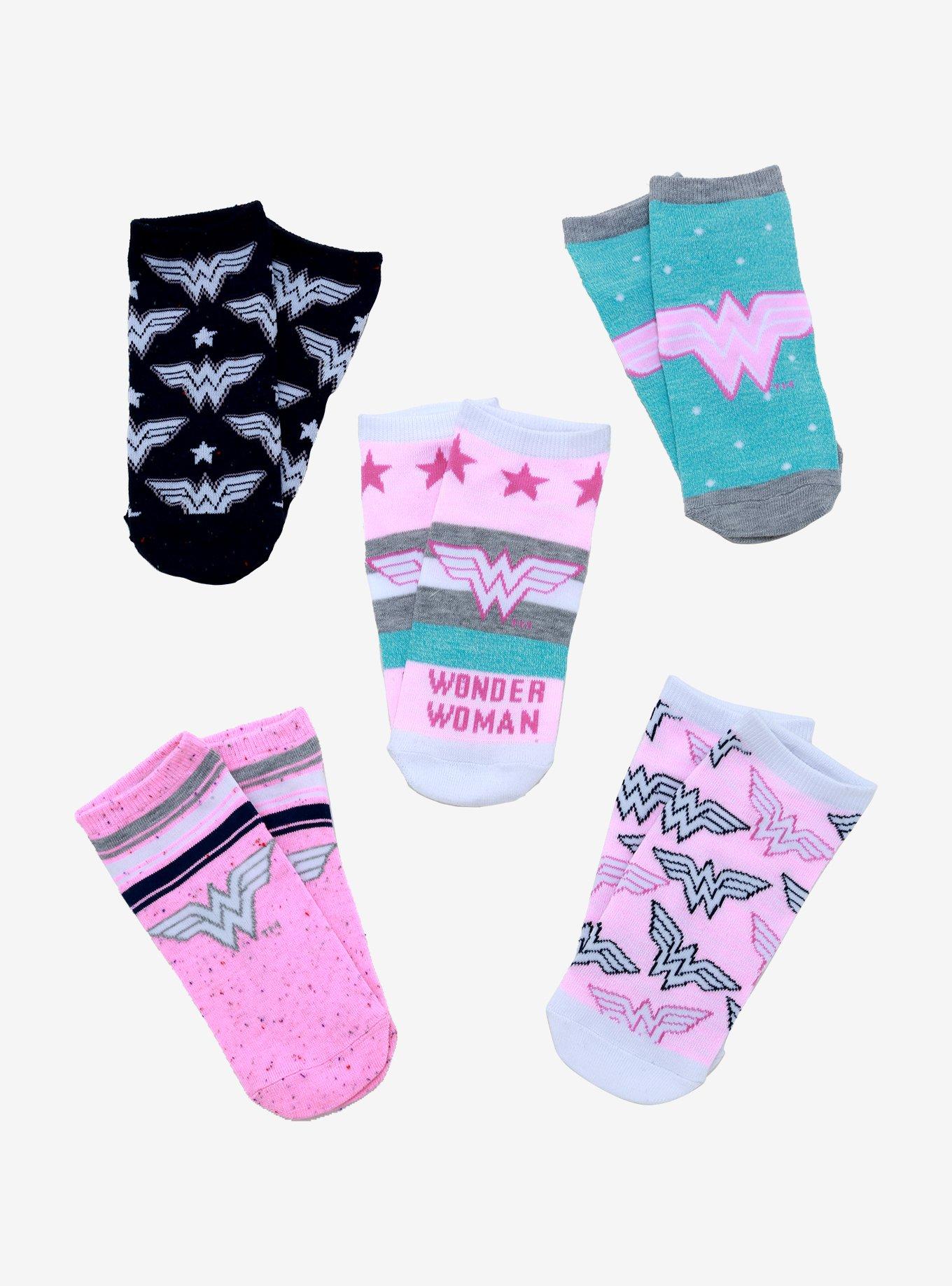 DC Comics Wonder Woman Pastel No-Show Socks 5 Pair, , alternate