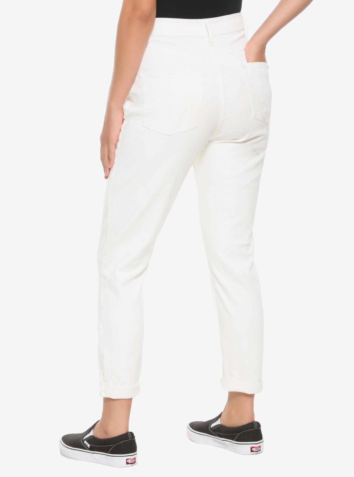 HT Denim Off-White Destructed Mom Jeans, OFF WHITE, alternate