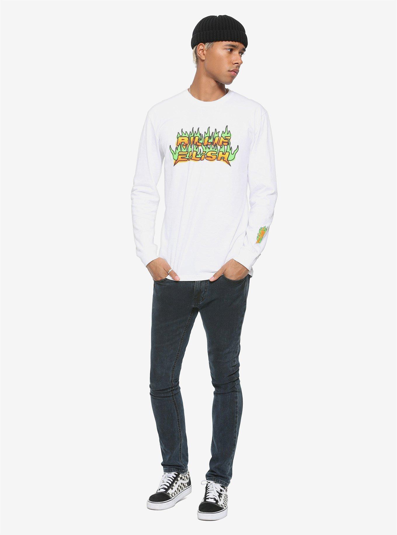 Billie Eilish Green Flames Long-Sleeve T-Shirt, WHITE, alternate