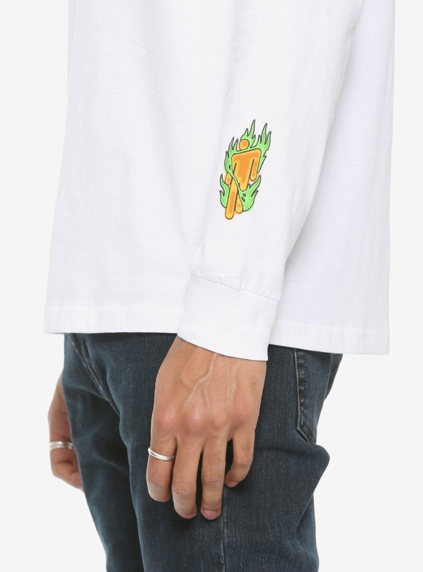 Billie Eilish Green Flames Long-Sleeve T-Shirt, WHITE, alternate