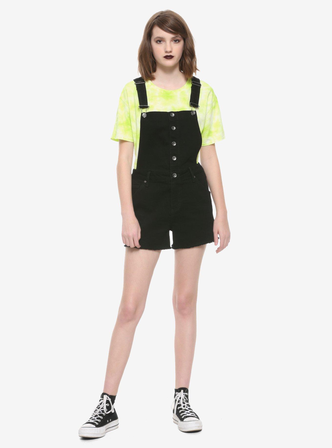 Black Button-Front Shortalls, BLACK, alternate