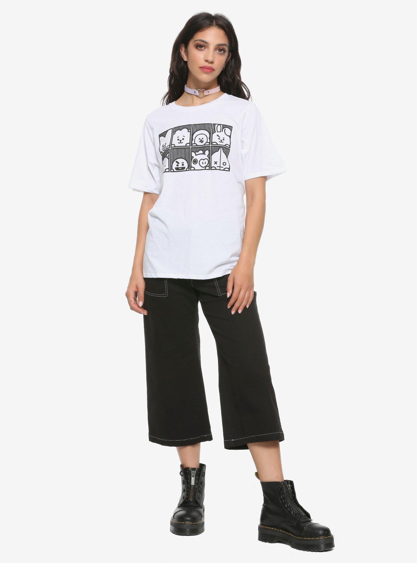 BT21 Peeking Box Line Art Girls T-Shirt, BLACK, alternate
