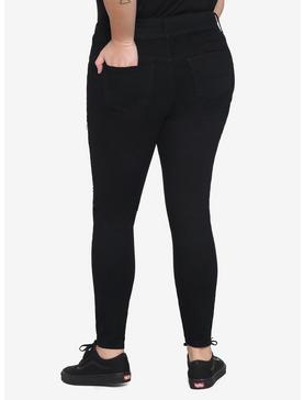 HT Denim Black Destructed Hi-Rise Super Skinny Jeans Plus Size, , hi-res
