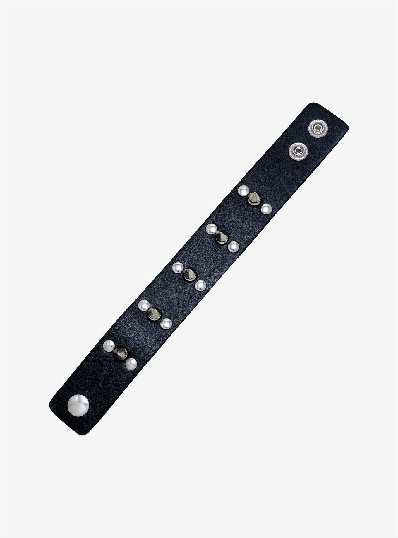 Spike Stud Faux Leather Cuff Bracelet, , alternate