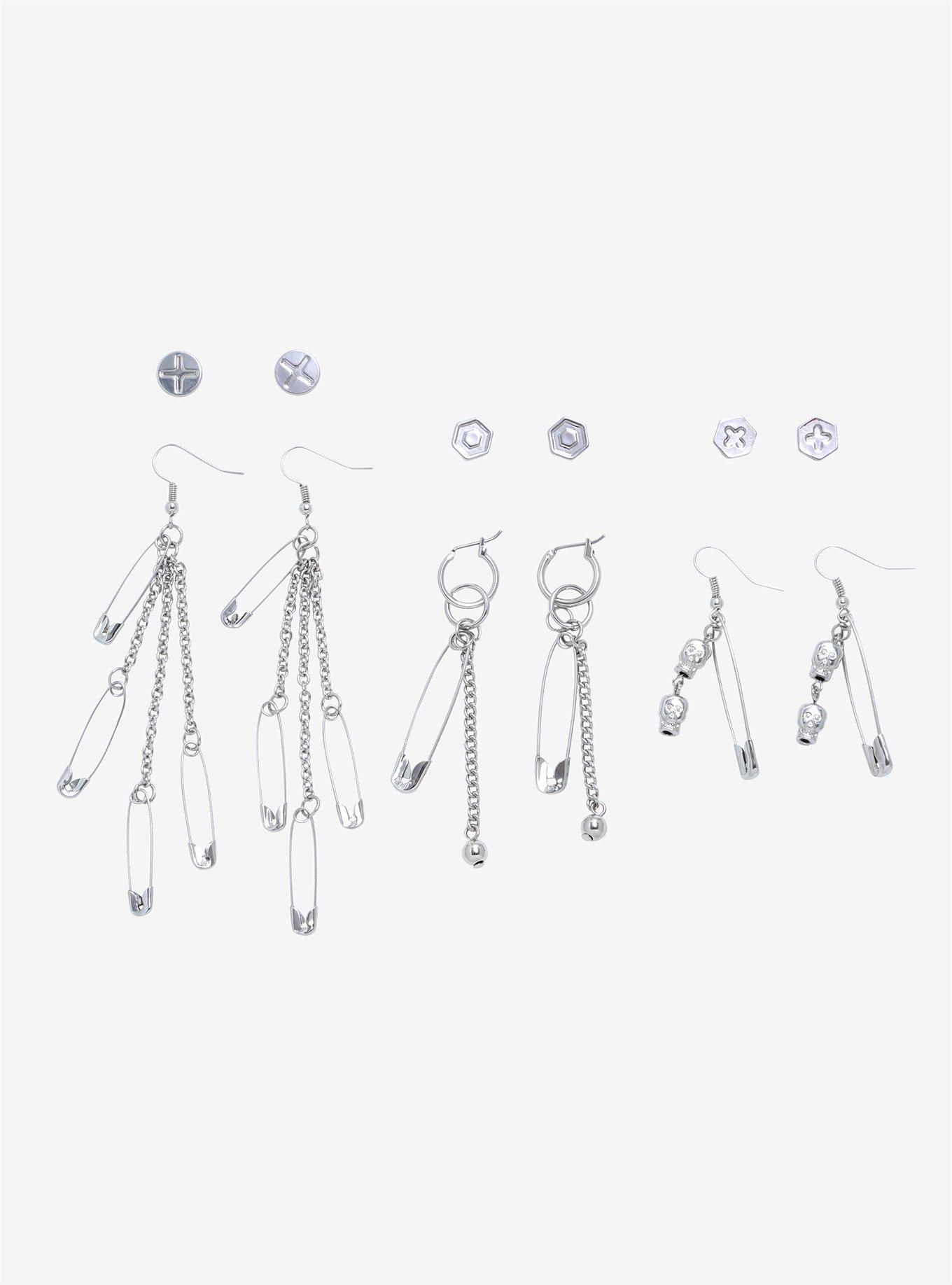Safety Pin Hardware Earring Set, , alternate