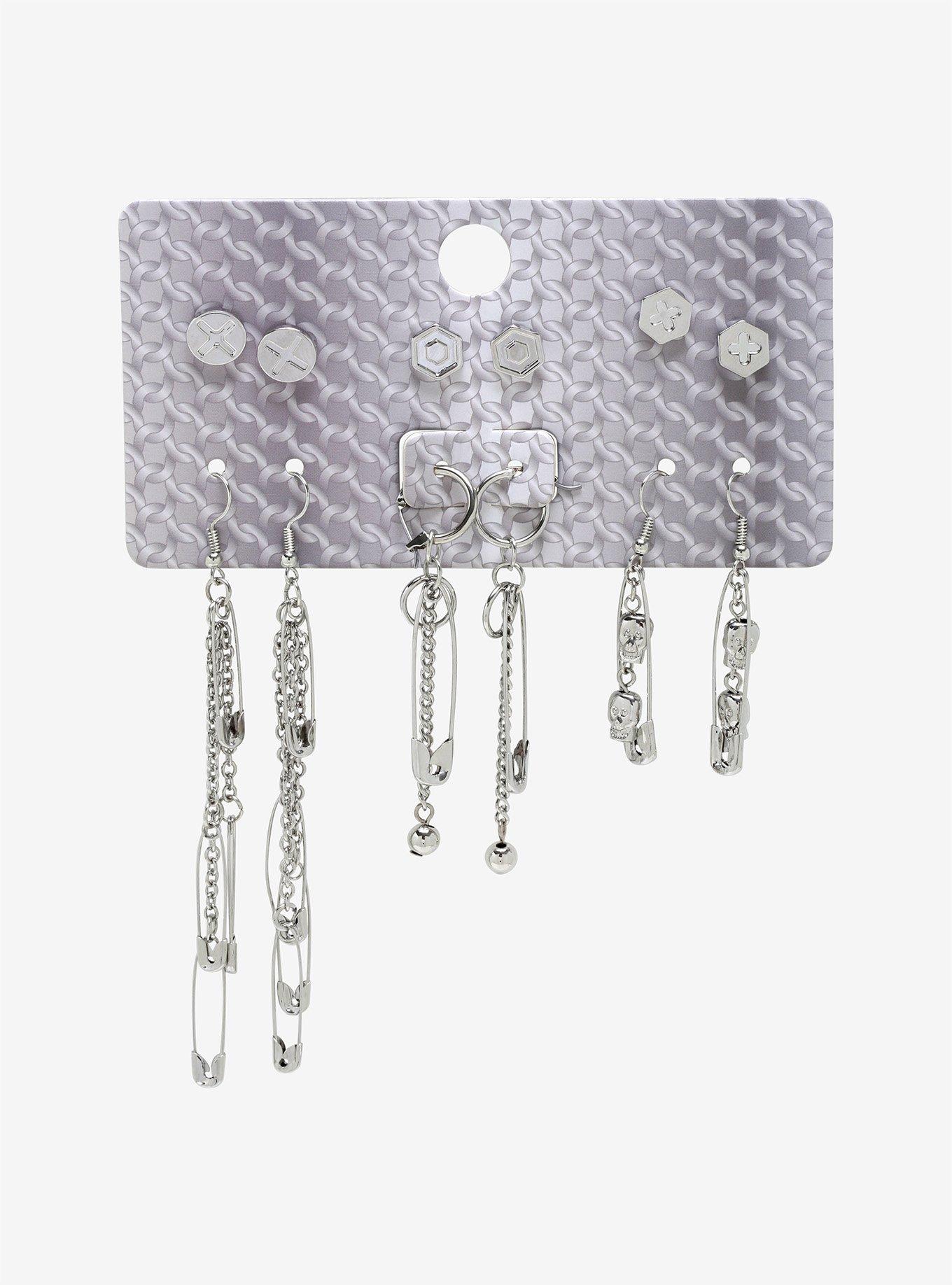 Safety Pin Hardware Earring Set, , alternate