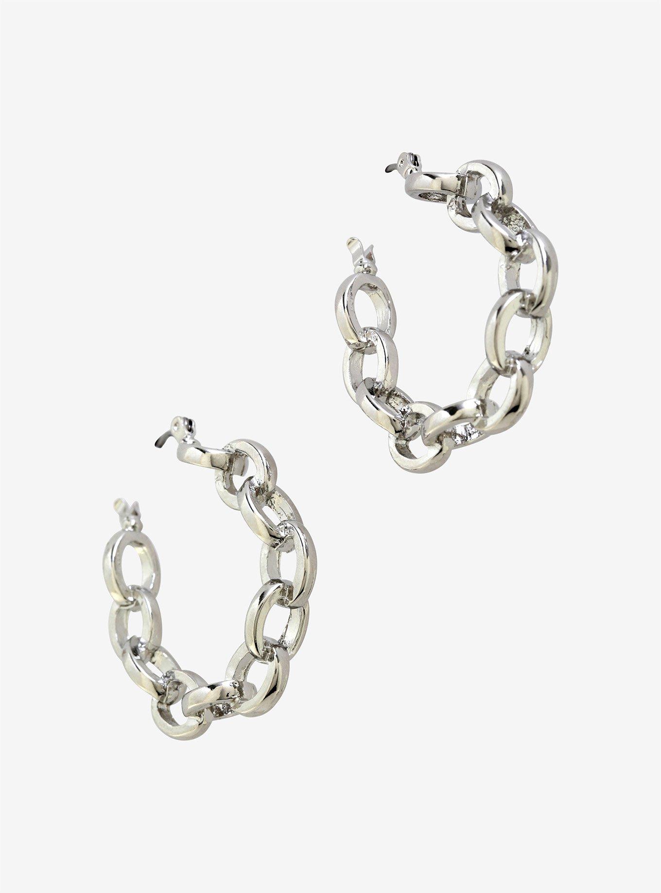 Silver Chain Hoops, , alternate