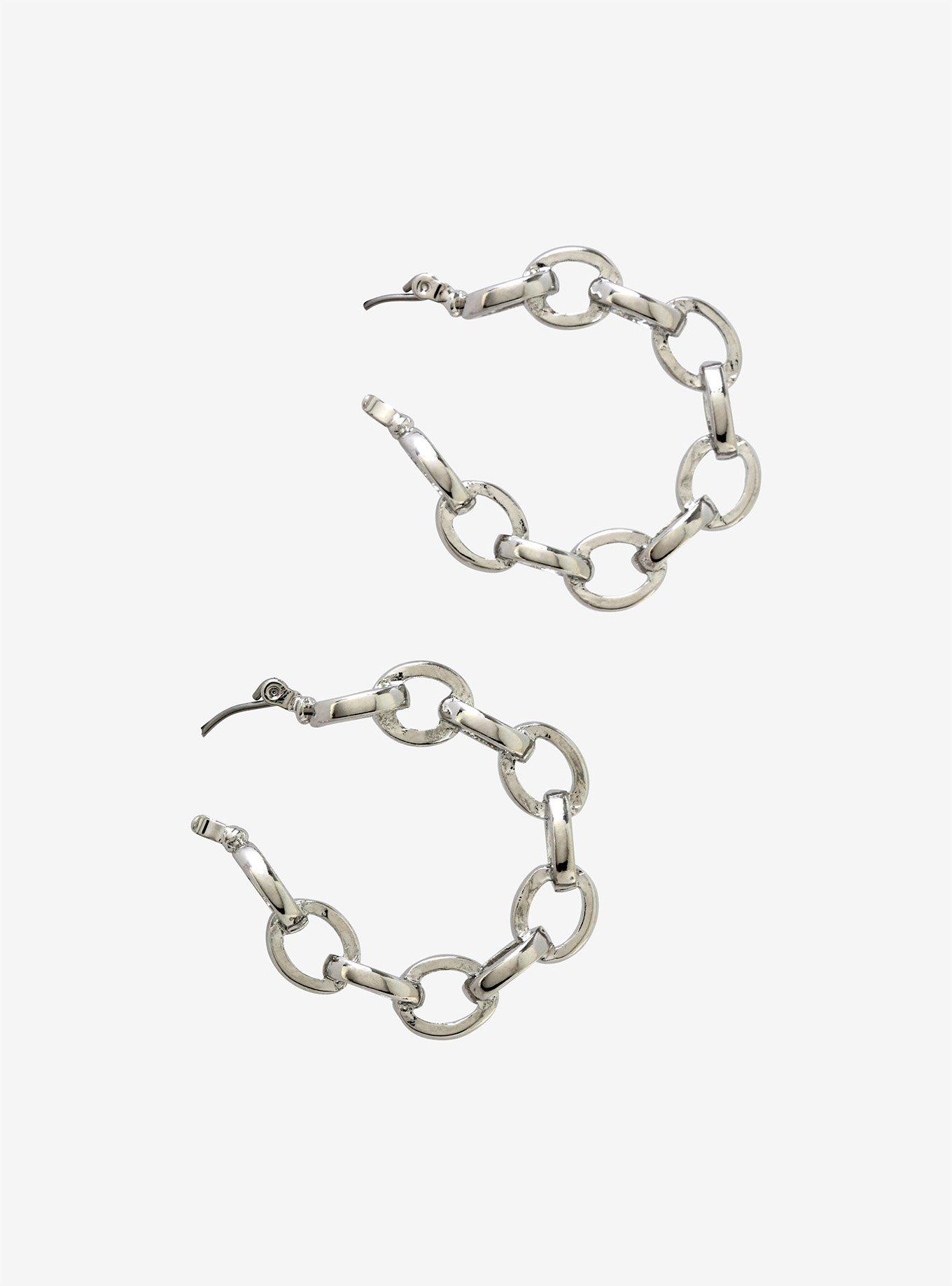 Silver Chain Hoops, , alternate