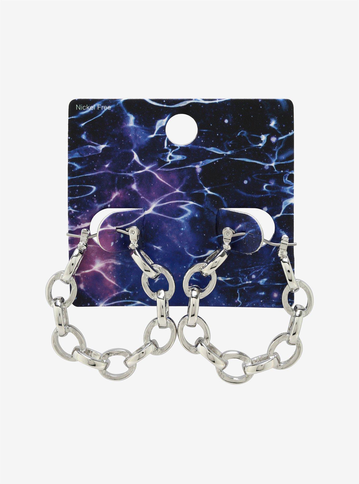 Silver Chain Hoops, , alternate