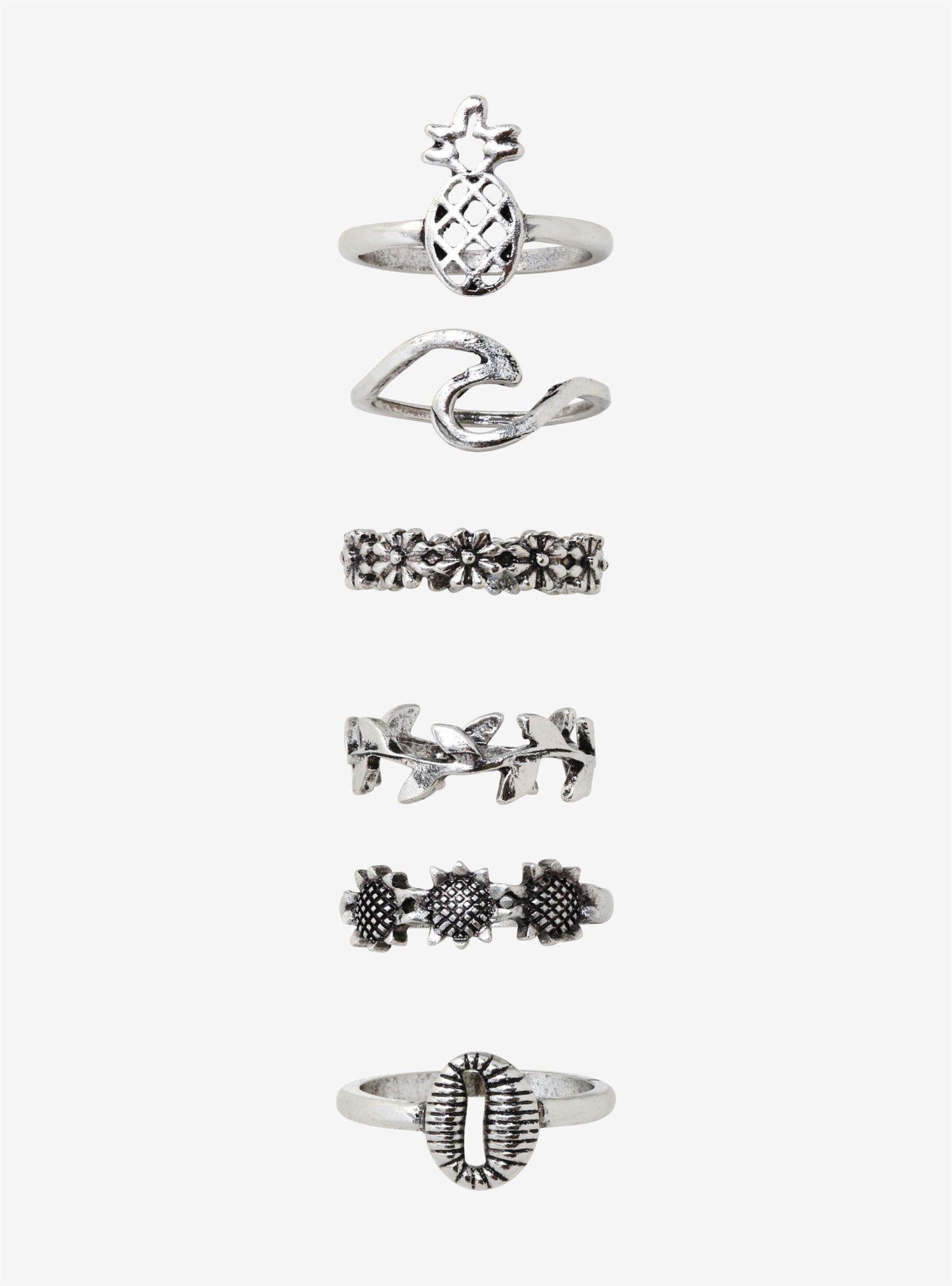 Pineapple Wave Flower Ring Set, , alternate