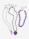 Purple Key & Heart Necklace Set, , alternate
