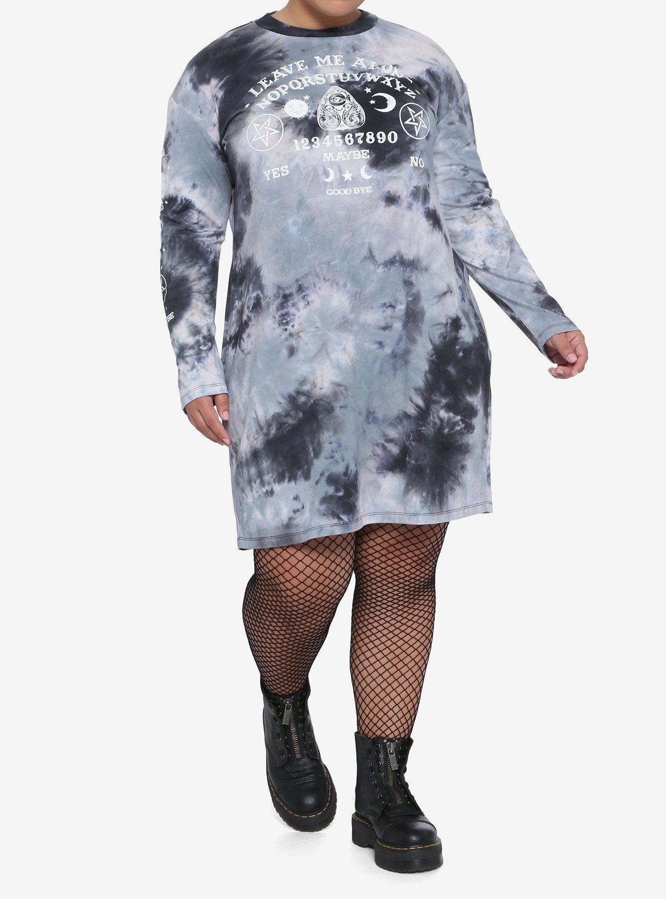 Leave Me Alone Spirit Board Tie-Dye Long-Sleeve T-Shirt Dress Plus Size, TIE DYE, alternate