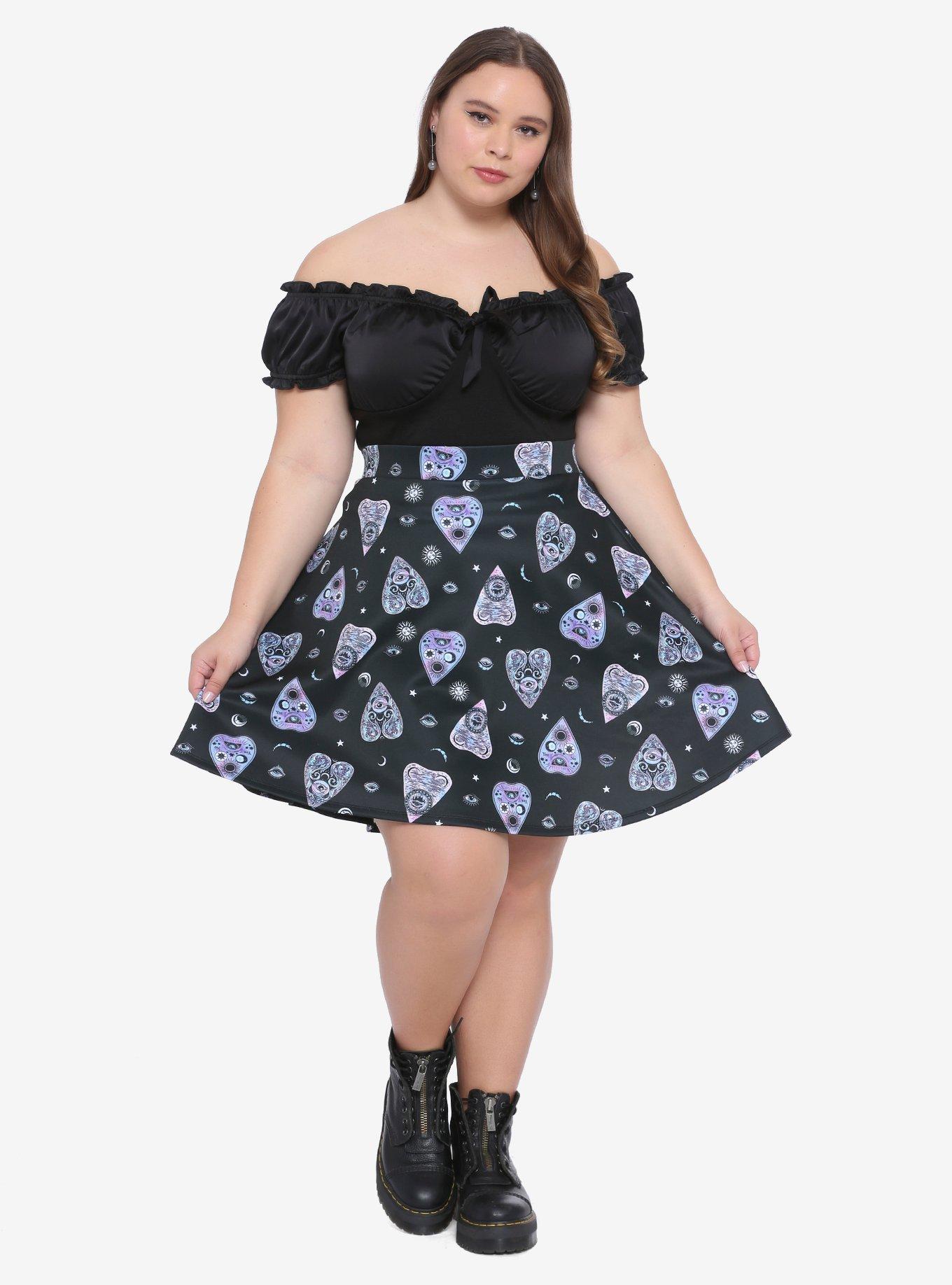 Pastel Plachette Skater Skirt Plus Size, BLACK, alternate
