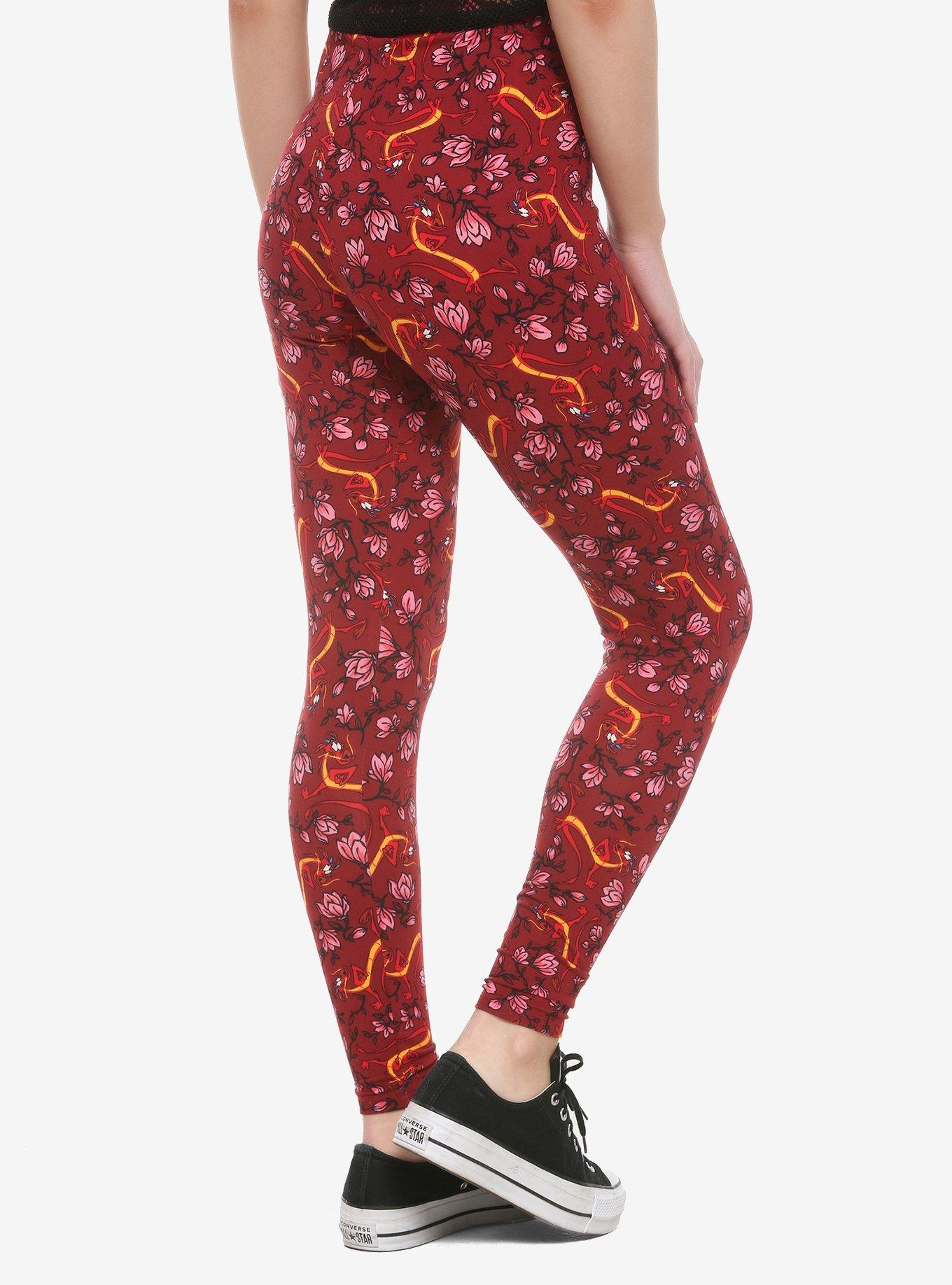 Her Universe Disney Mulan Mushu & Flowers Leggings, RED, alternate