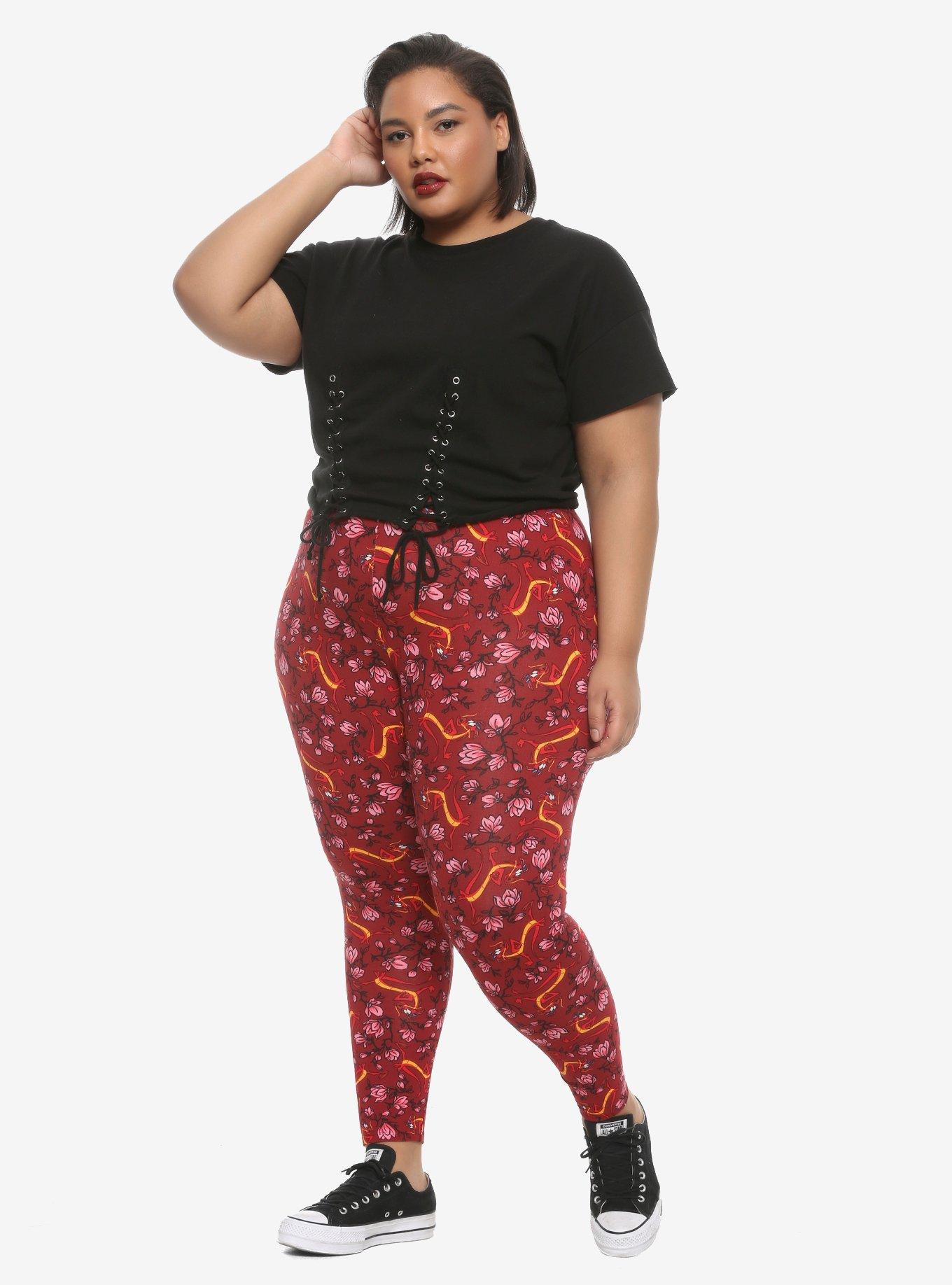 Her Universe Disney Mulan Mushu & Flowers Leggings Plus Size, RED, alternate