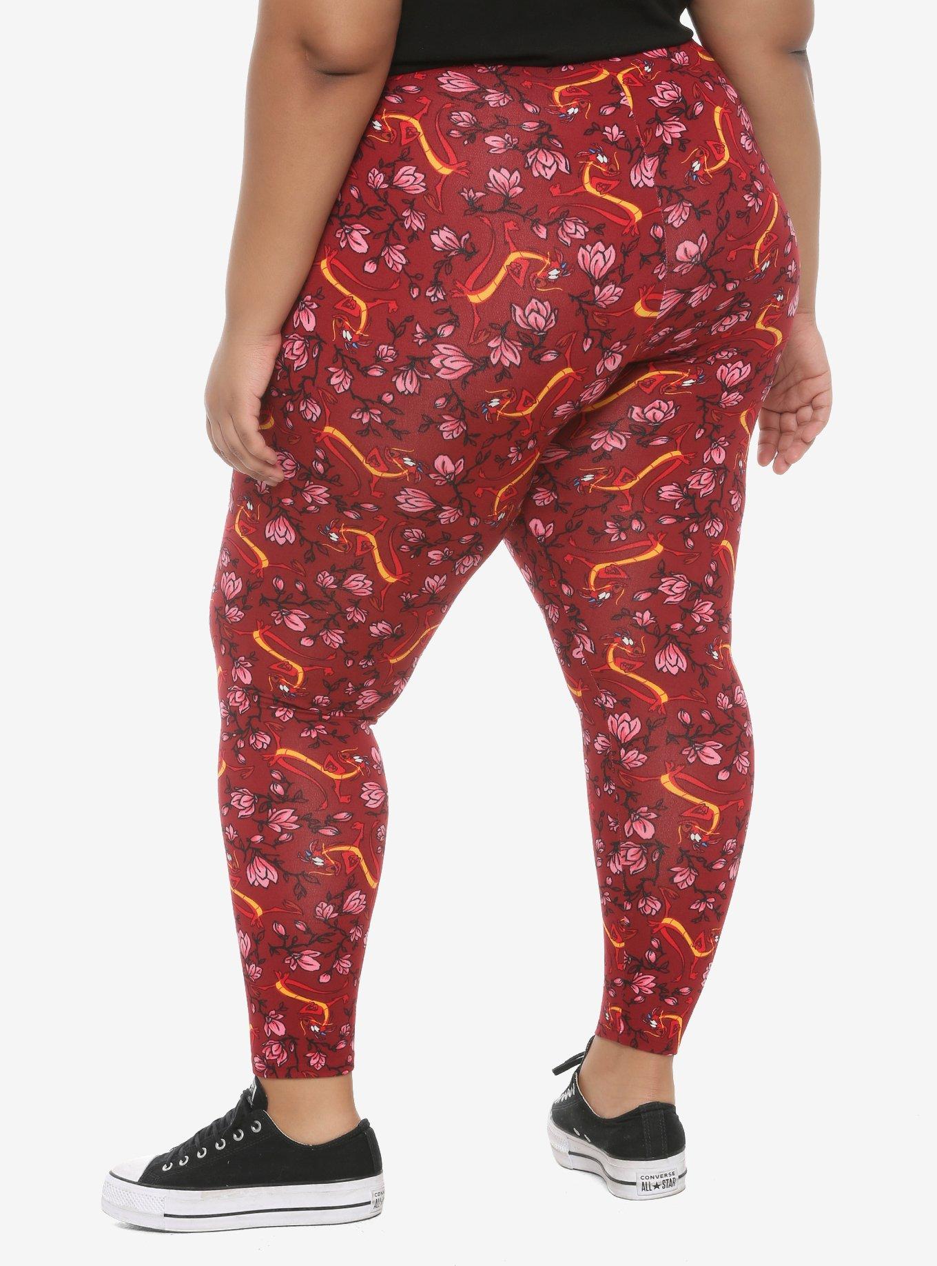 Her Universe Disney Mulan Mushu & Flowers Leggings Plus Size, RED, alternate