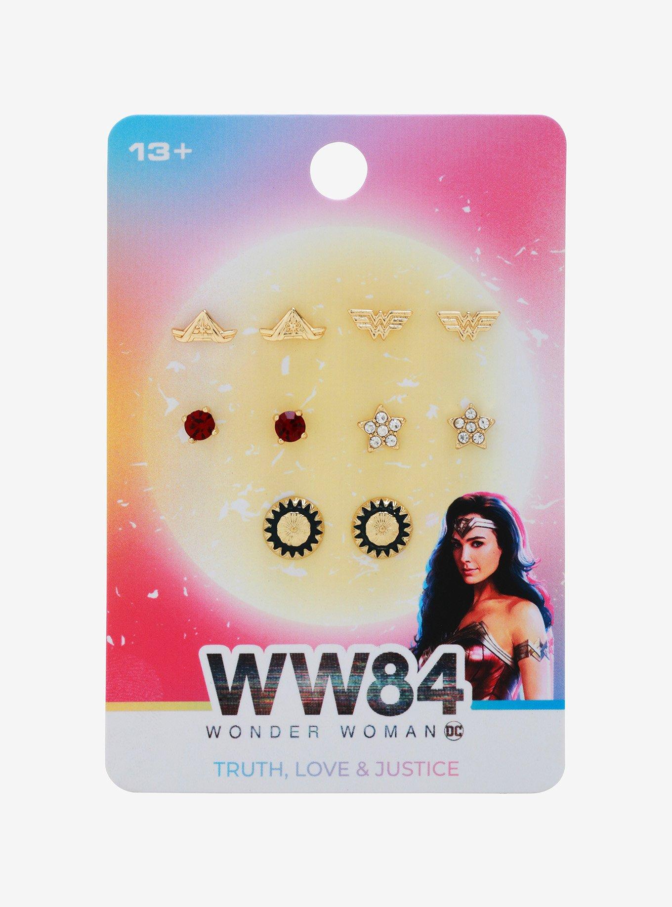 DC Comics Wonder Woman Logo & Gem Earring Set, , alternate