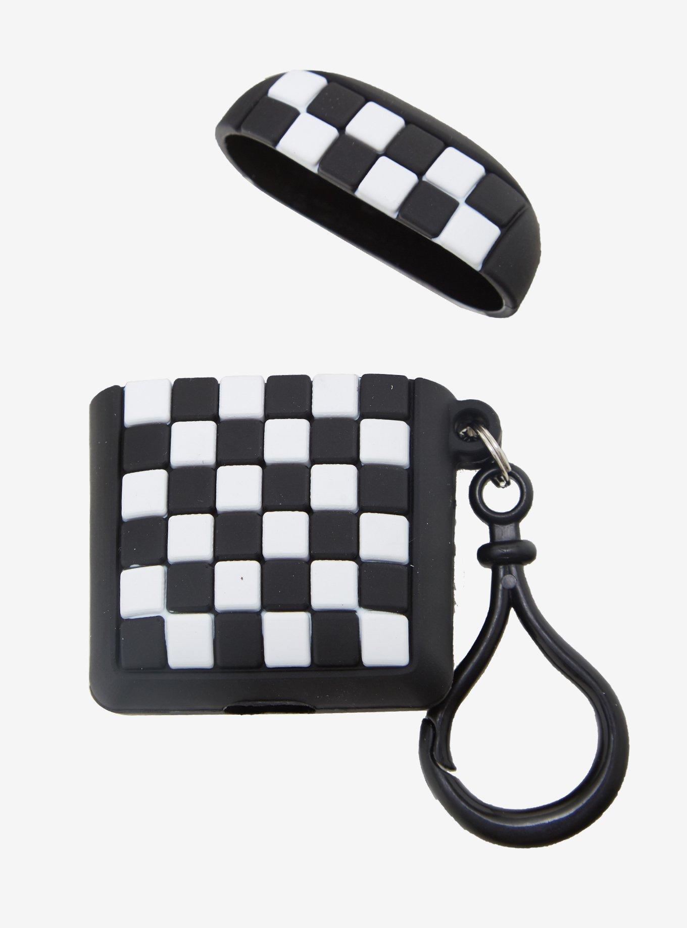 Black & White Checkered Wireless Earbud Case Cover, , alternate