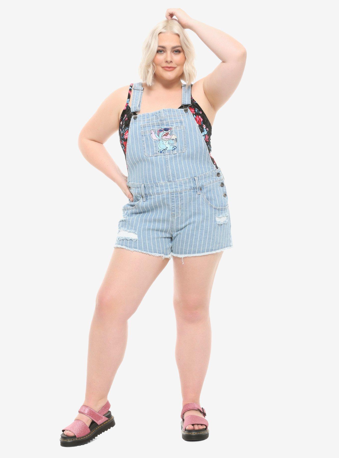 Disney Lilo & Stitch Ice Cream Stripe Shortalls Plus Size, STRIPE-WHITE, alternate