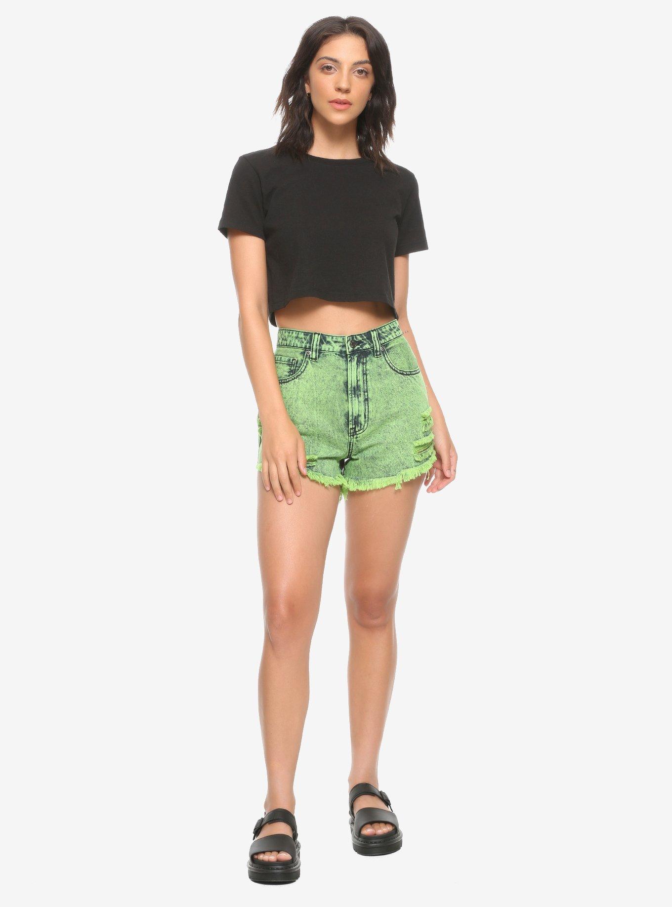 HT Denim Ultra Hi-Rise Green Acid Wash Vintage Cut-Off Shorts, NEON GREEN, alternate