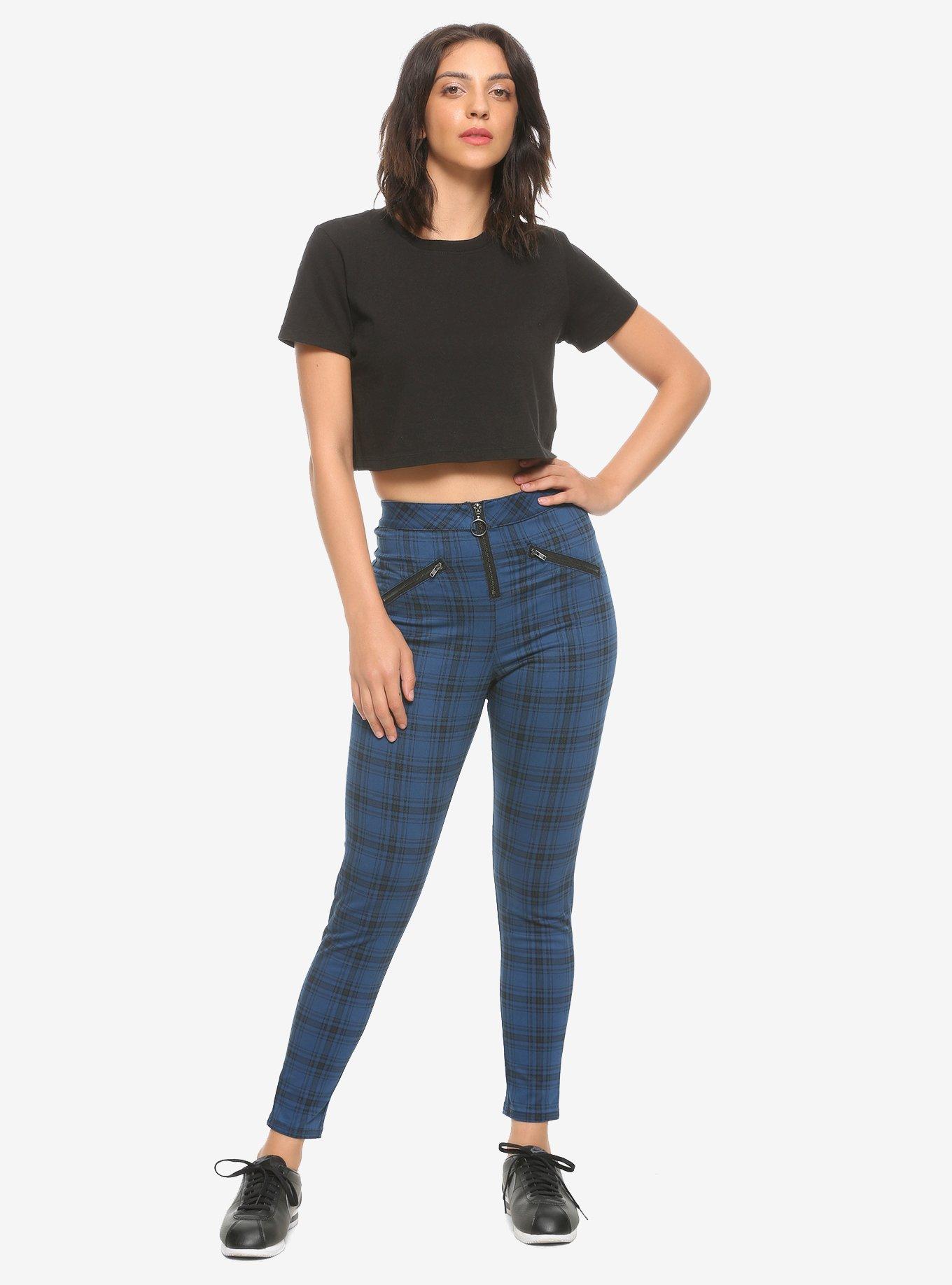 Blue Plaid Skinny Pants, PLAID - BLUE, alternate