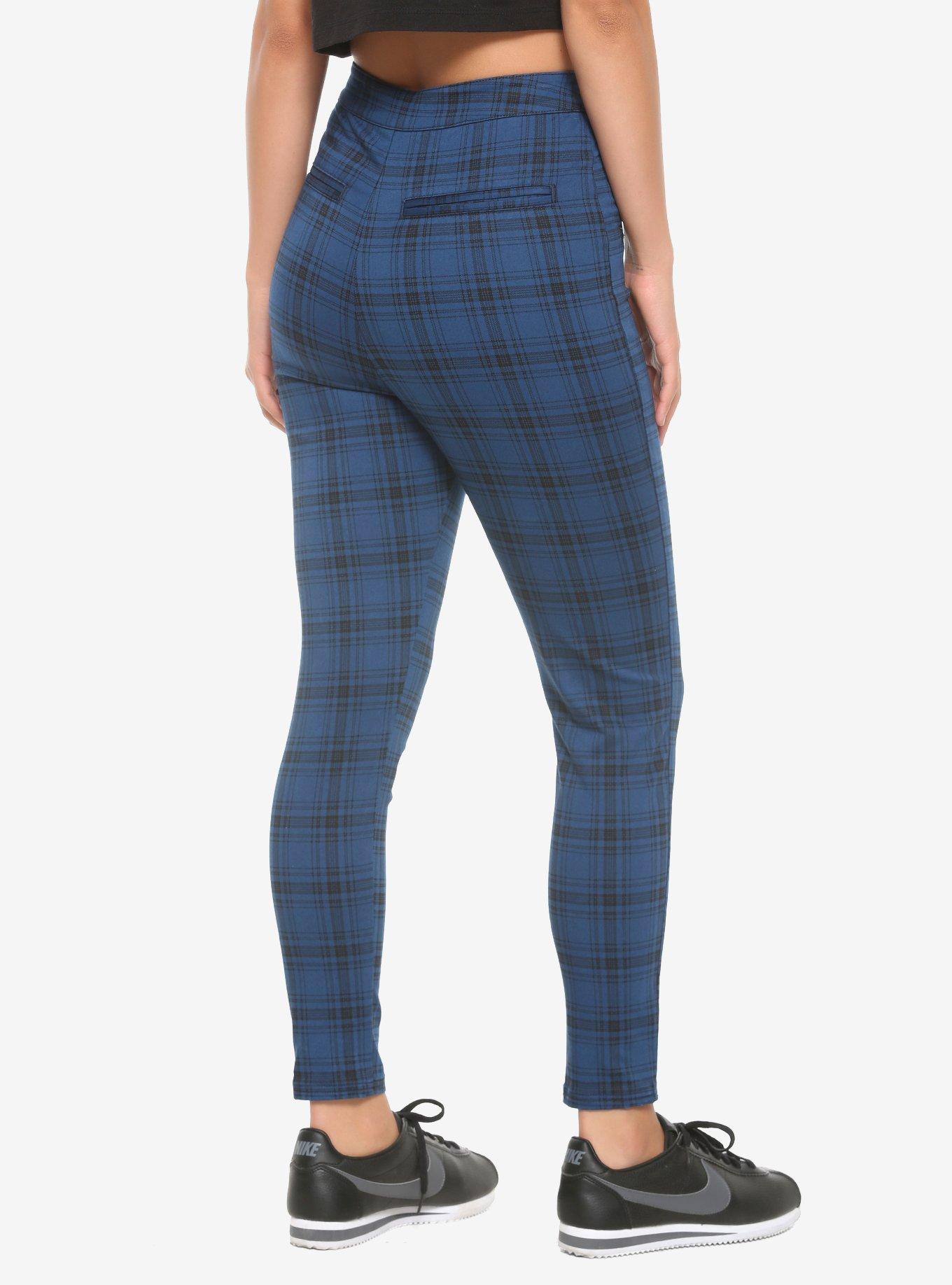 Blue Plaid Skinny Pants, PLAID - BLUE, alternate