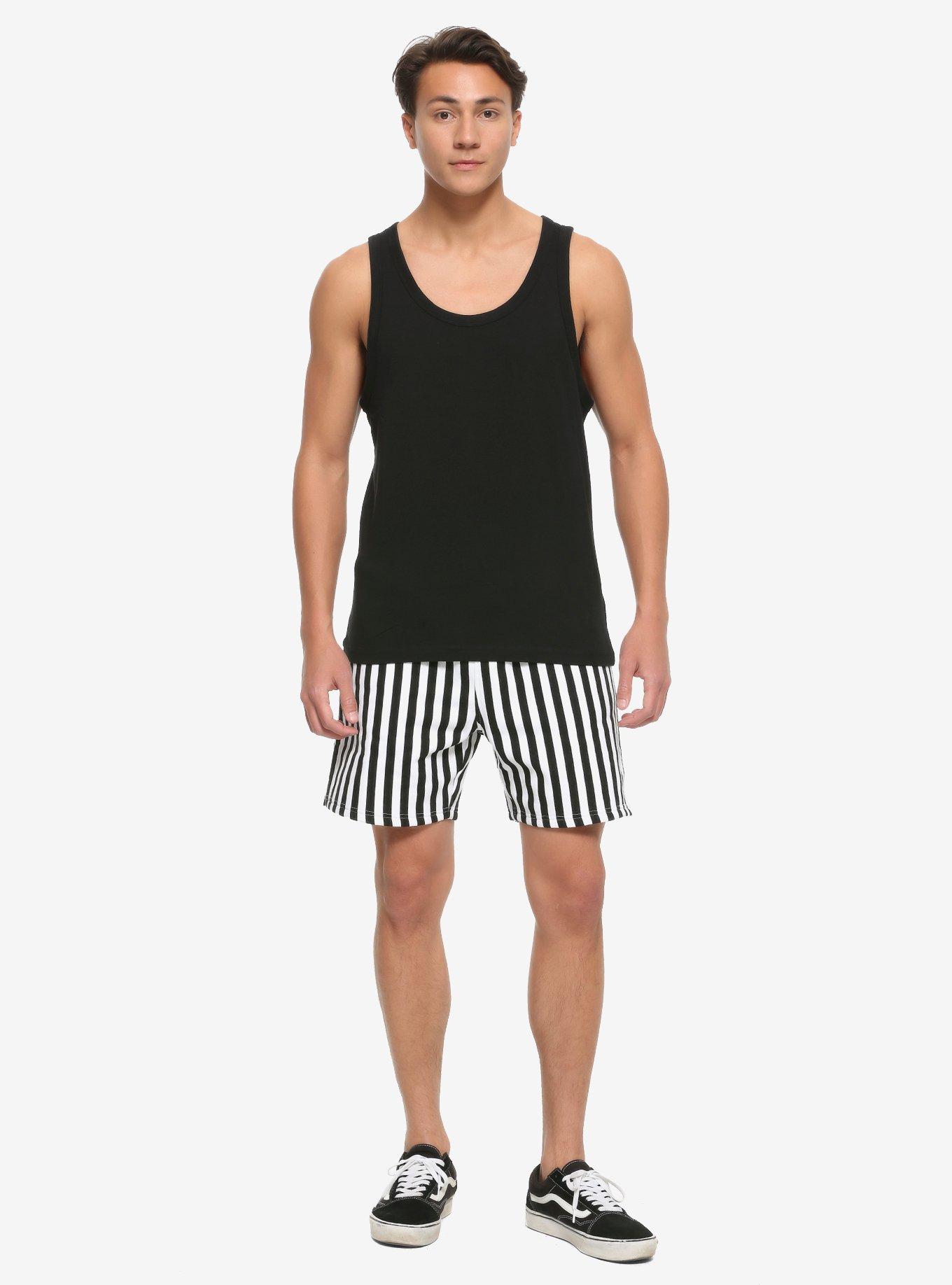 Black & White Stripe Volley Shorts, STRIPES, alternate