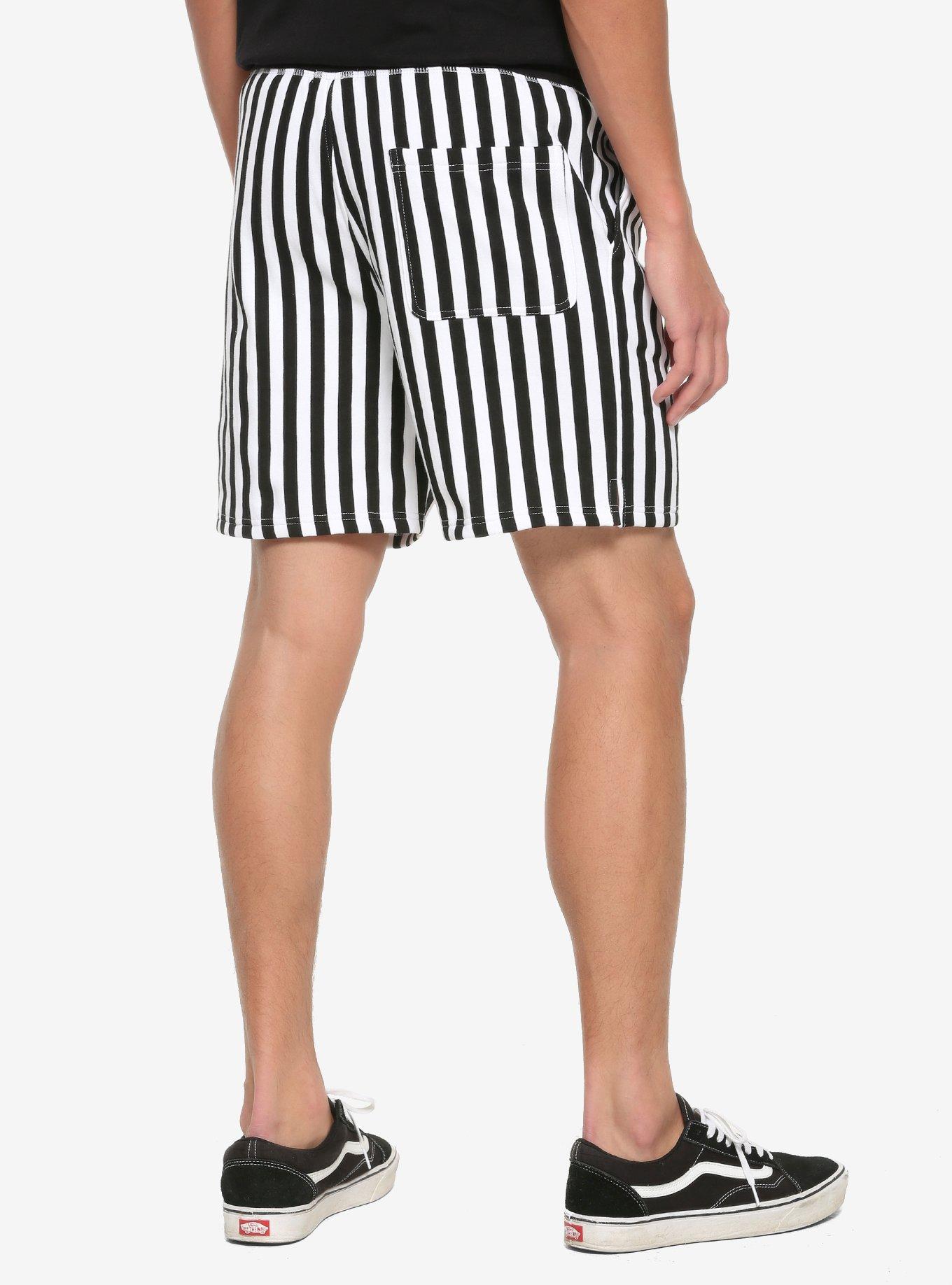 Black & White Stripe Volley Shorts, STRIPES, alternate