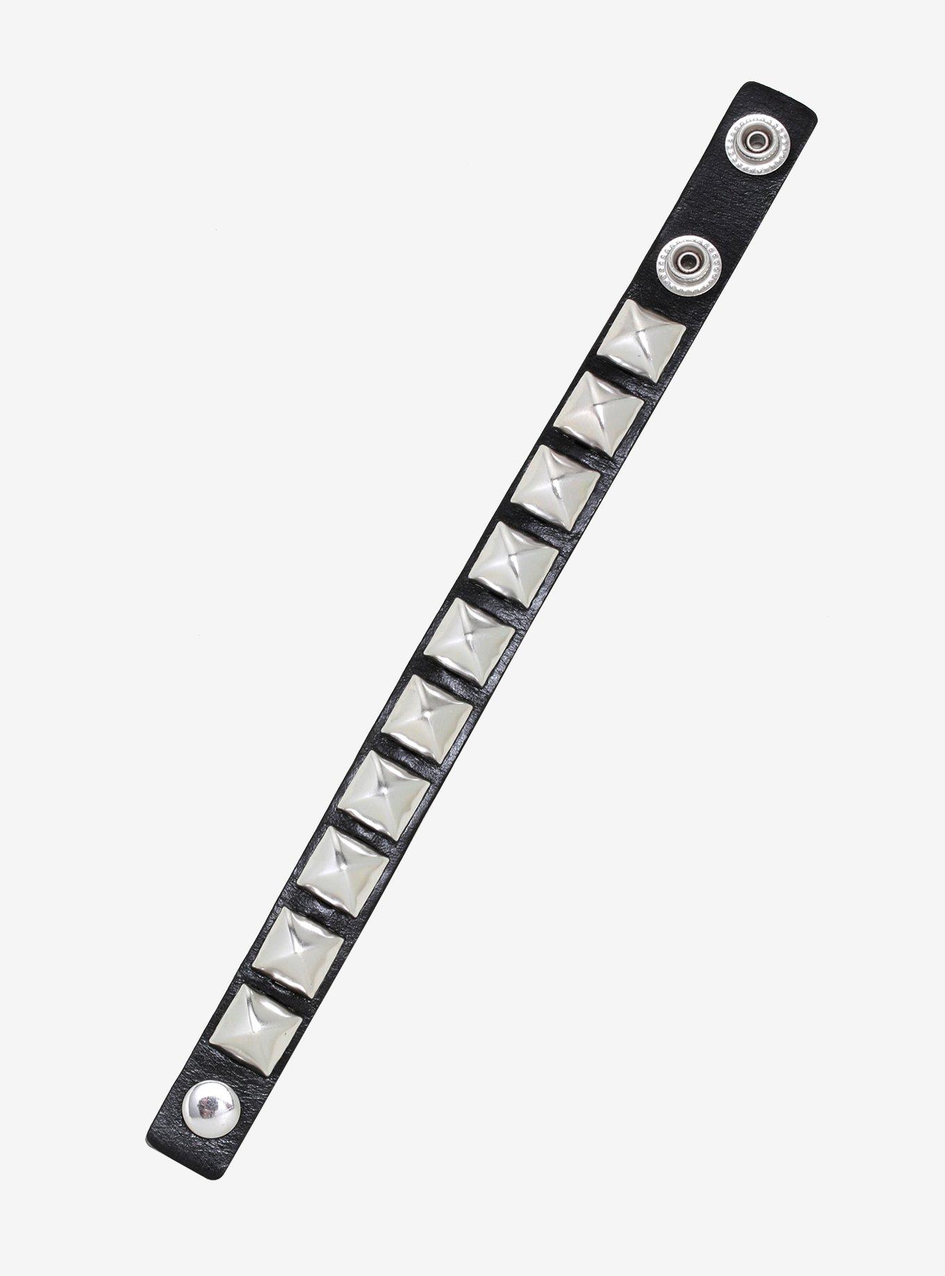 Single Row Pyramid Stud Faux Leather Cuff Bracelet, , alternate