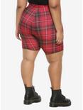 Red Plaid Girls Bike Shorts Plus Size, PLAID, alternate