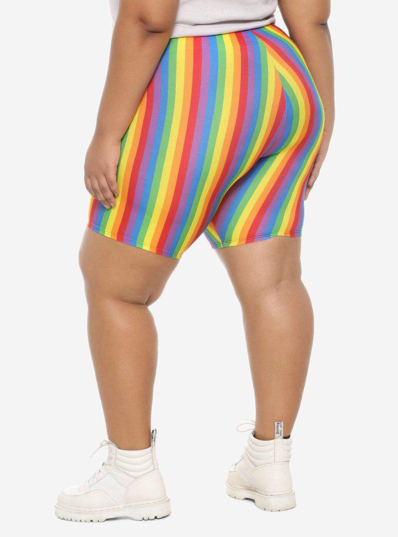Rainbow Girls Bike Shorts Plus Size, RAINBOW, alternate
