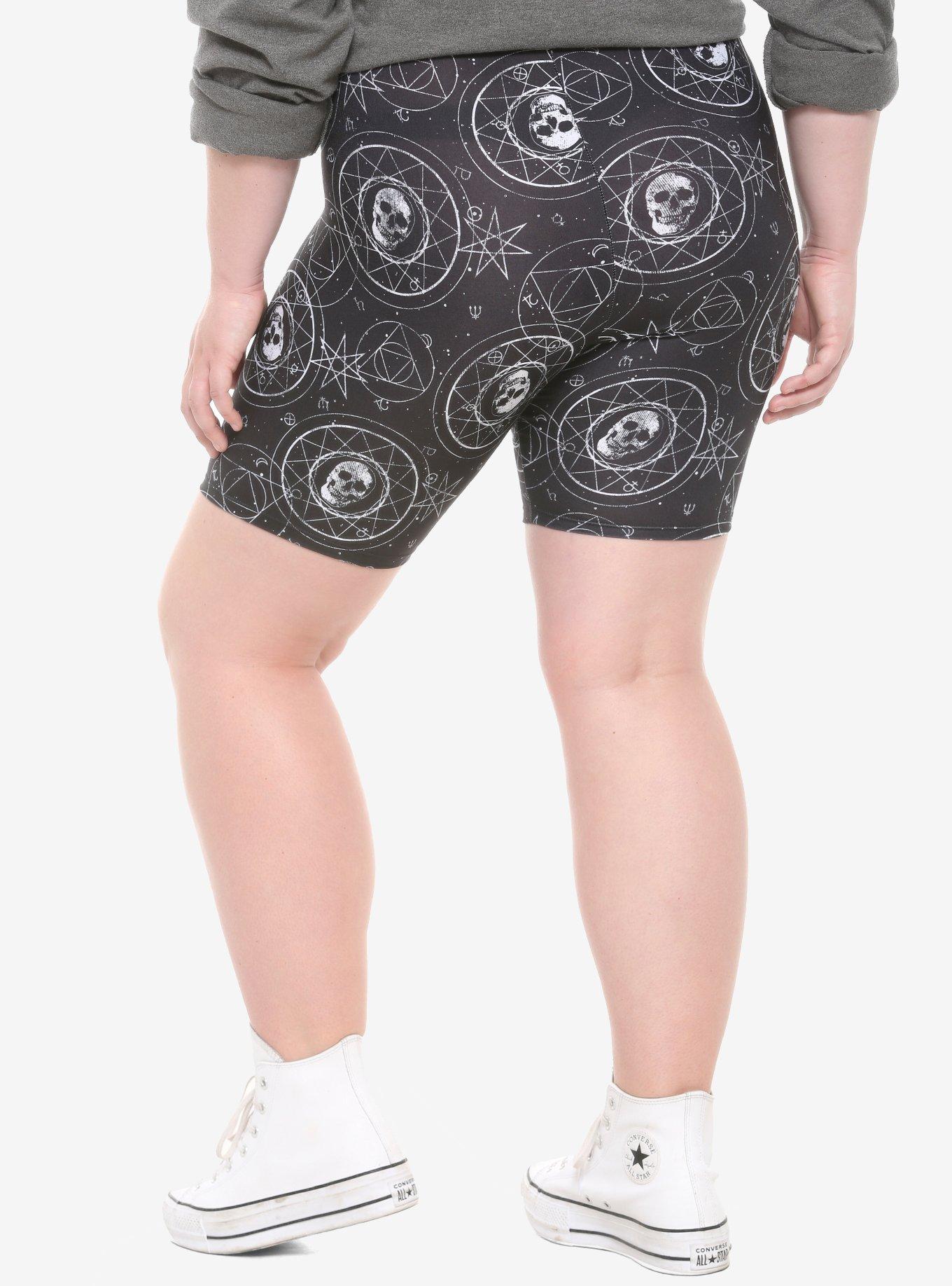 Celestial Skull Girls Bike Shorts Plus Size, BLACK, alternate