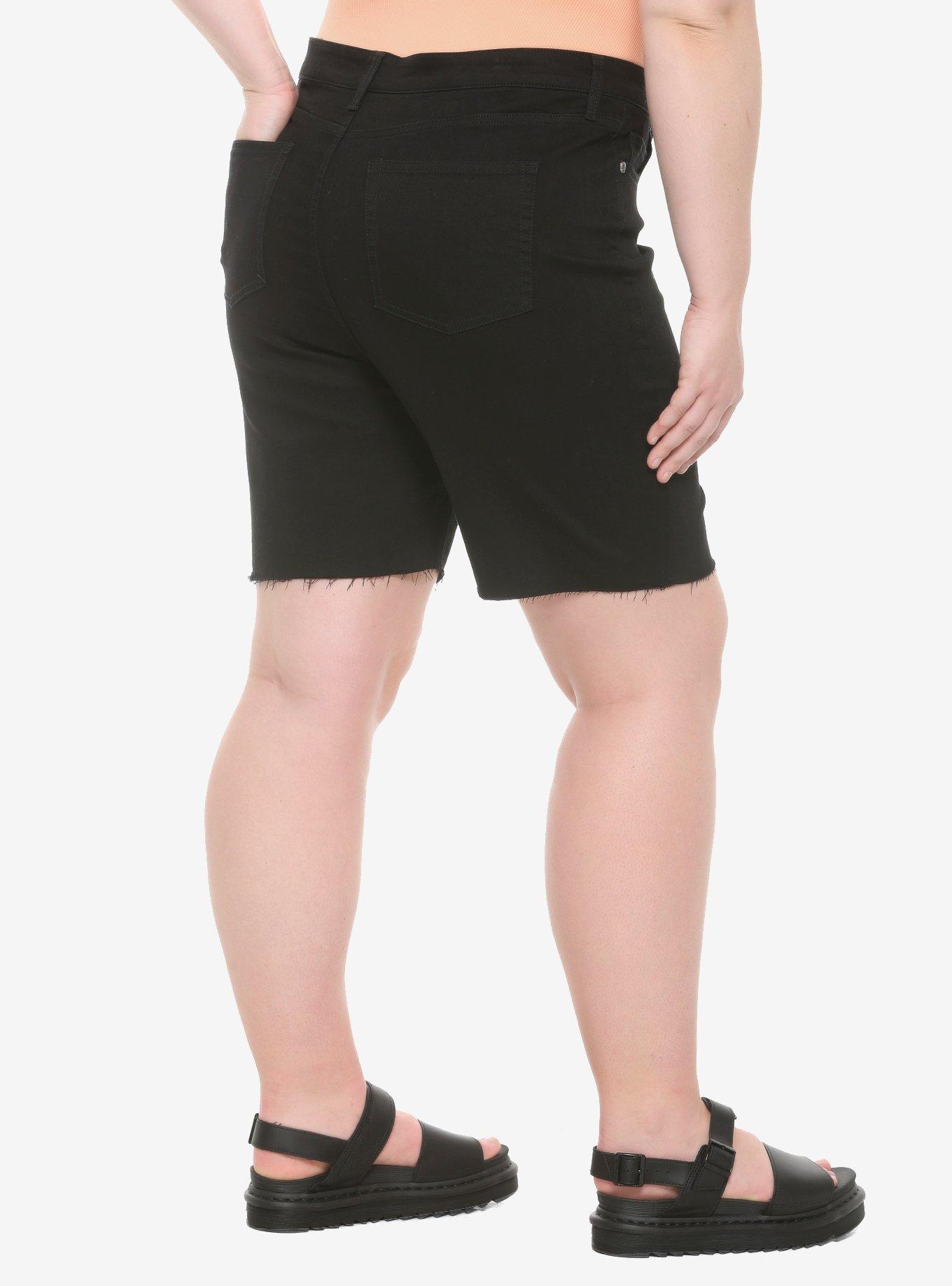 HT Denim Black Biker Shorts Plus Size, BLACK, alternate