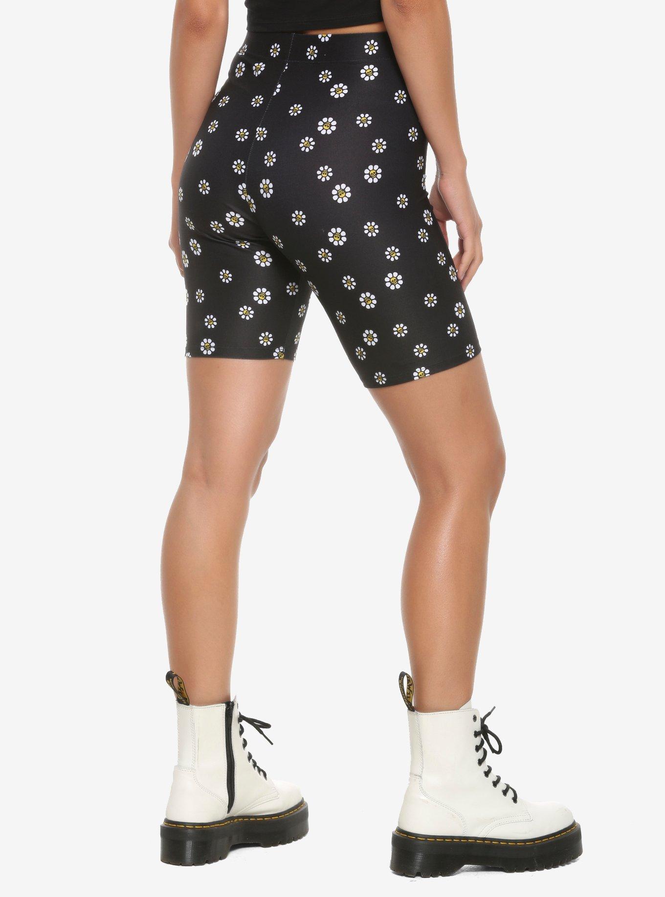 Skull Daisies Girls Biker Shorts, BLACK, alternate