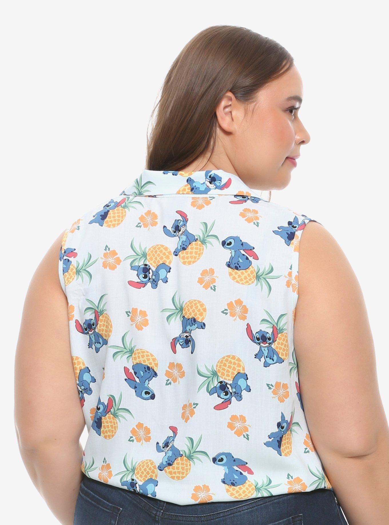 Disney Lilo & Stitch Pineapple & Hibiscus Girls Tie-Front Woven Button-Up Plus Size, MULTI, alternate