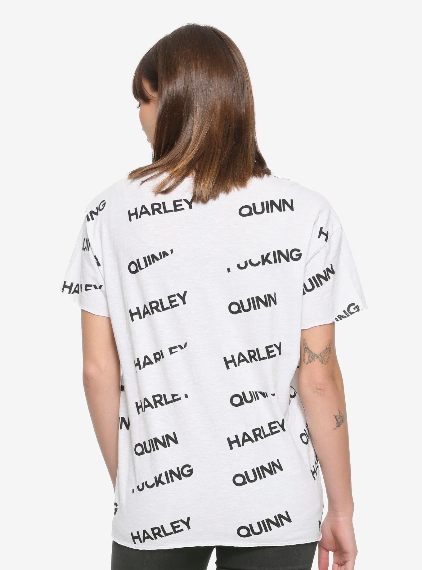 Our Universe DC Comics Birds of Prey Harley Quinn Allover Print Name Distressed Women's T-Shirt - BoxLunch Exclusive, WHITE, alternate