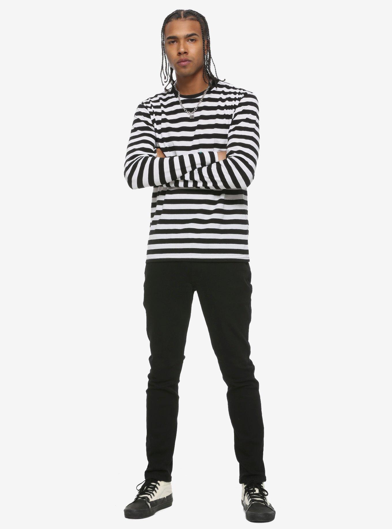 Black and White Striped Long-Sleeve T-Shirt