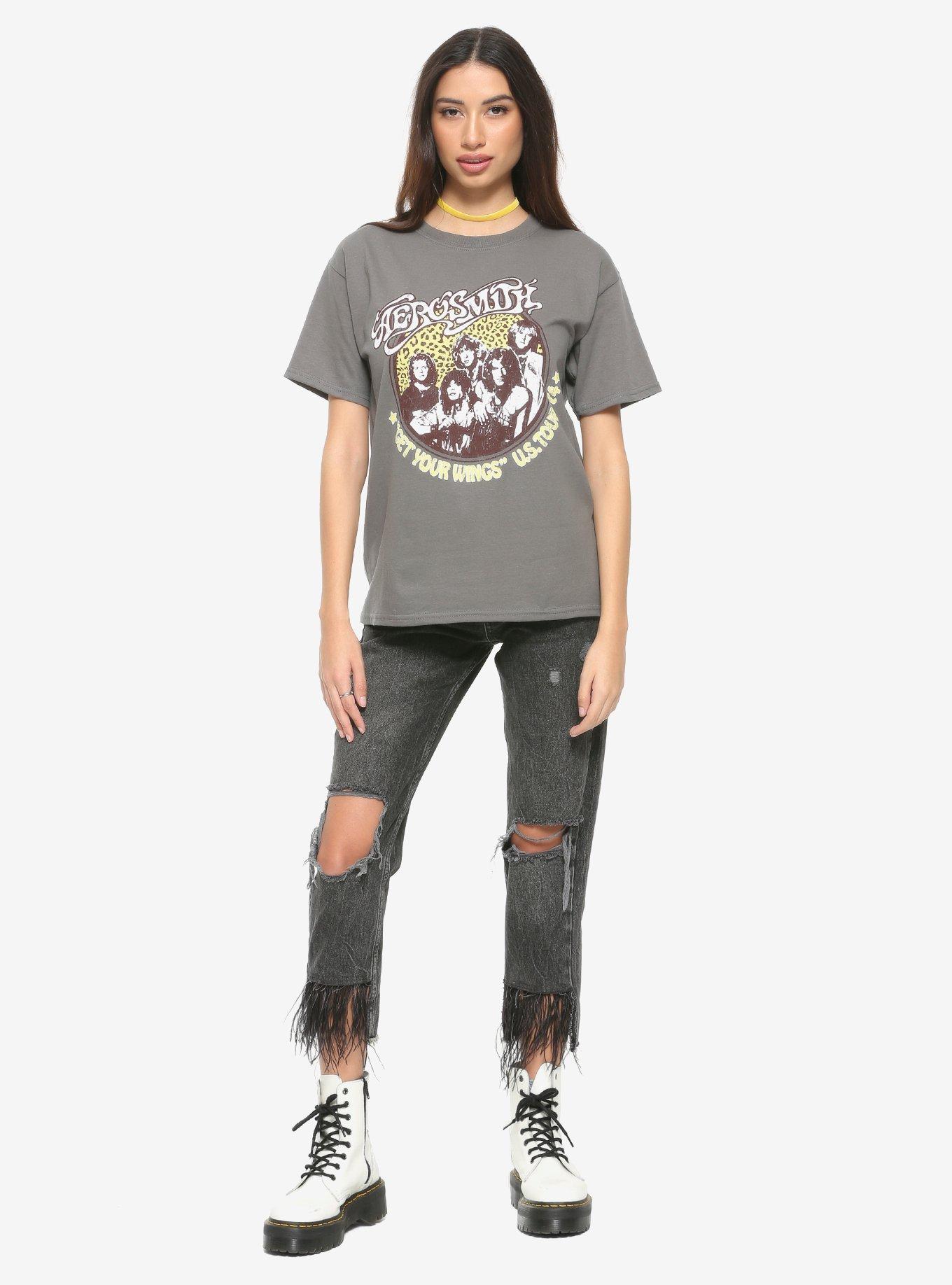 Aerosmith Leopard Print Logo Girls T-Shirt, GREY, alternate