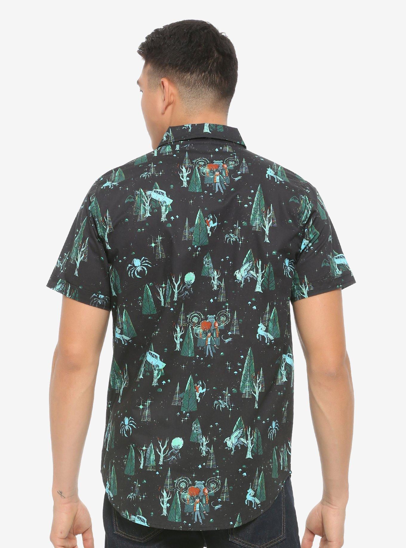 Harry Potter Forbidden Forest Woven Button-Up - BoxLunch Exclusive, BLACK, alternate