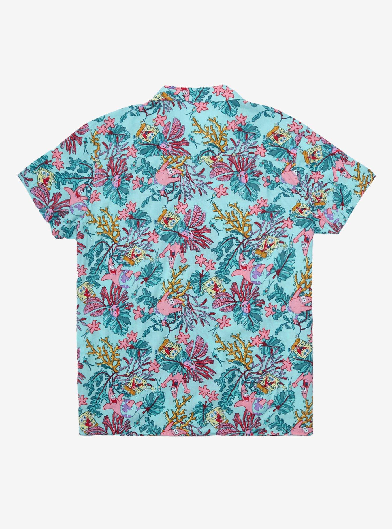 SpongeBob SquarePants SpongeBob & Patrick Floral Woven Button-Up - BoxLunch Exclusive, BLUE, alternate